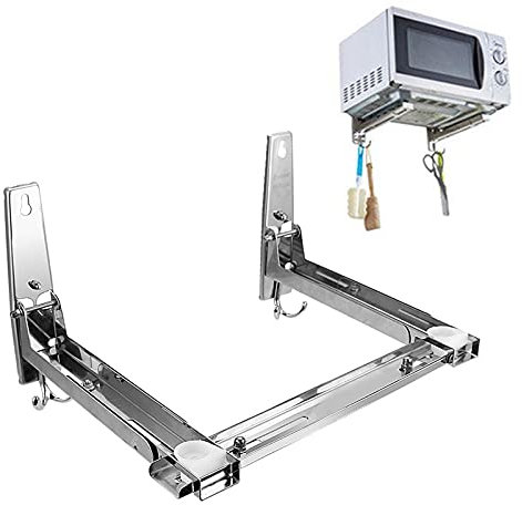 Tyvotrend Mikrowellenhalterung Wand Mikrowellen Halter aus Edelstahl, Einziehbares Länge 29.5-56.5cm und Breite 22-40cm, Faltbare Wandhalterung Microwelle Regal für Küche, Silber