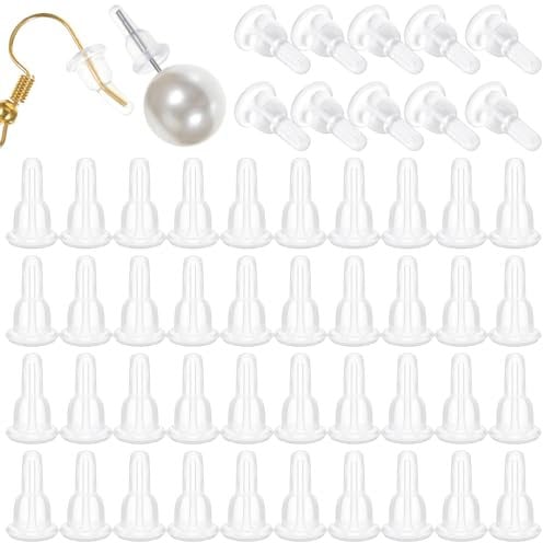 50PCS Rubber Earring Backs Clear Soft Earrings Backs for Studs, Plastic Silicone Ear Ring Back Replacements Clutch Stoppers Kits for Fish Hook Earring Studs Hoops
