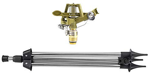 Rasensprenger, Edelstahl-Bodeneinsatz, Zink-Sprink-Wasser, 360 ° Drehbar, Legierung, Bewässerung, Rasensprenger, Stativ-Stativ-Sprühgerät, Gartenhof mit Stativbasis für