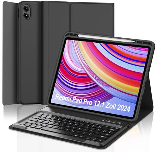 IVEOPPE Tastatur für Redmi Pad Pro 12.1, Hülle Tastatur für Redmi Tab Pro 2024, Bluetooth Magnetisch Abnehmbare Keyboard für Xiaomi Poco pad 12,1 Zoll, Schwarz