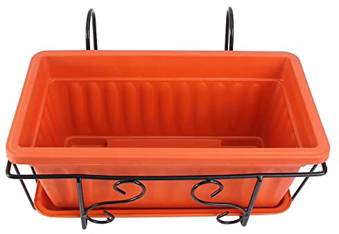 Juego de macetas colgantes rectangulares para balcón, valla de flores con bandejas de jardinería para plantas de 35 x 19 cm