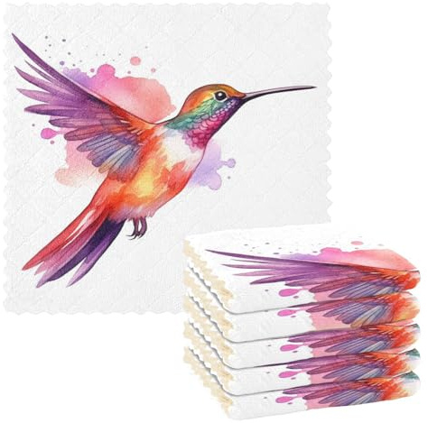 ISAOA Geschirrtücher, Mikrofaser-Reinigungstücher, wiederverwendbar, Küchenhandtücher, bunt, Kolibri, waschbar, 6 Stück