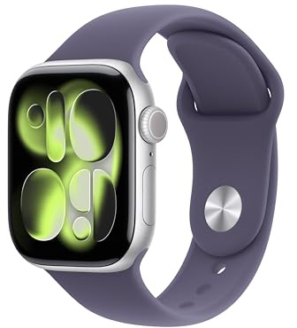 Apple Watch Series 11 GPS, Cassa 42 mm in alluminio color argento con Cinturino Sport viola nebbia - M/L