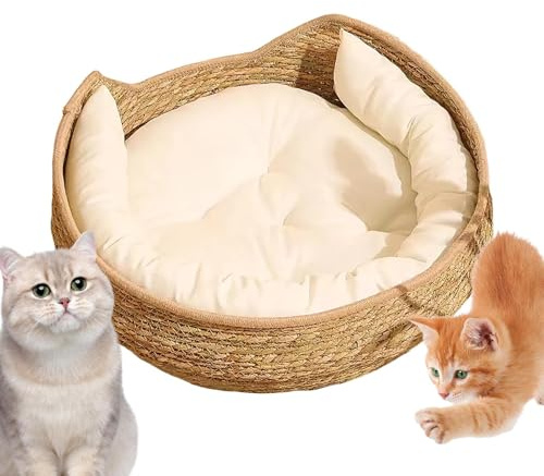 dzqad Geflochtenes Katzenbett - Handgewebter Katzenkorb Aus Baumwollseil | Weiches Webtechnik Haustier Schlafmöbel Ruhen Kratzen,Für Katze Hund Welpen Alle Rassen