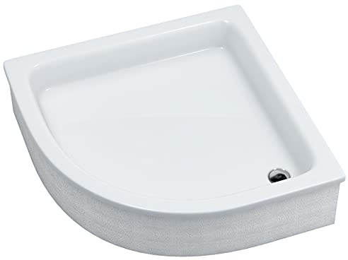 Sellon24 Receveur de douche blanc lisse quart de cercle avec support EPS et tablier en acrylique 80 x 80 cm Hauteur de construction : 26 cm