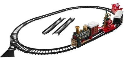Hemobllo Trenino Elettrico Natale con Illuminazione e Musica con Binari Facili da Montare Locomotiva Vintage Sotto Albero per Regalo Festivo per Ragazzi e Ragazze