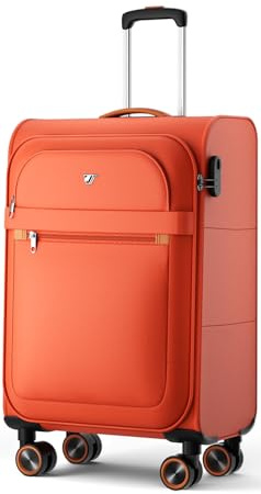 ABISTAB Trier Handgepäck Koffer 55x38x23 cm, Weichschalenkoffer, Orange | 47 L Volumen, reißfestes Oxford-Gewebe, leise 360°-Rollen, Zahlenschloss sowie Spanngurten, Netzfach und Trennwand