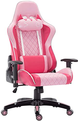 ZGHQHCDRH Computerstühle, Gamichair Computer Ergonomischer Recliniracichair PC-Schreibtischstuhl Katzenförmige Kopfstütze Lordosenstütze Rosa Mädchenmodell Ergonomie/Rosa