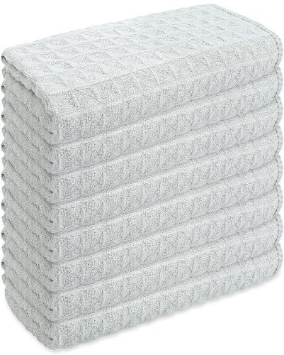 samsto Microfibre Cleaning Cloths, Kitchen Cloths, Waffle Weave, Super Soft and Absorbent, Pack of 8, 30 X 30 cm, Grey-green