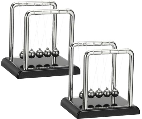 PATIKIL 2 Pack Newtons Cradle, Newton's Cradle Pendulum 5 Balance Balls Desk Toys Gravity Ball Cool Funny for Physics Toys Adults Science Men Office Desk Decor Home Gift, Black, S