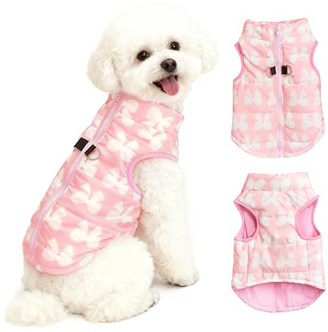 Asmea Hundemantel Winter Hundejacke Warme Hundemantel für Kleine Hunde Winddichte Hundeweste mit Geschirr Loch Schwach Wasserdicht Weihnachten Hundejacke für Chihuahua Dackel Rosa XXS