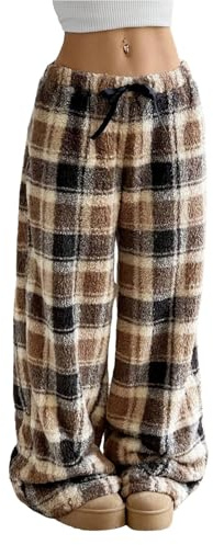 Hixingo Bas de Pyjama Femme Hiver Polaire Chaud Carreaux Pantalon Pyjama Femme Flanelle Grande Taille Doux Confort Mode Pantalon de pyjama Décontracté maison