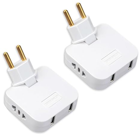 2PCS Prise Plate Derriere Meuble, Prises Murales 4 en 1 avec 2 Prises 220V et 2 Ports USB, Tête Pivotante 180°, Ultra Fine et Compacte pour Espaces Réduits derrière TV, Lit, et Meubles