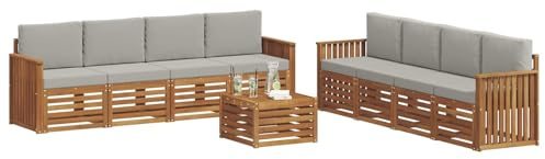 vidaXL Sofagarnituren 9 pcs Natürlich und Hellgrau Massivholz Akazie, Garten, modernes, langlebiges Outdoor-Sofa, Eckmöbel für Terrasse und Lounge, gemütliche Sitzgruppe