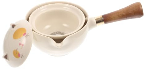 EXAOMBLE Tetera de Cerámica China Filtro para Infusión de Té y Diseño Giratorio 360°, Tetera Tradicional Beige Mango Lateral para Oficina y Hogar