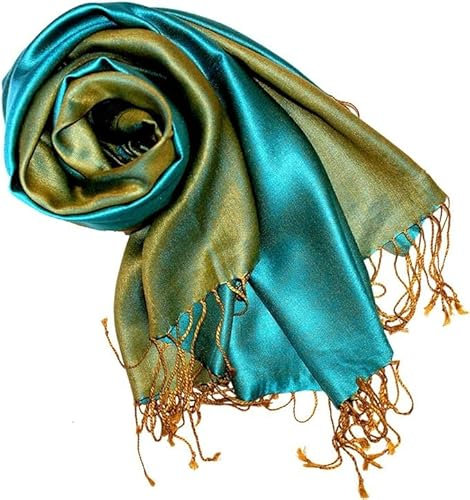 Lorenzo Cana Luxus Pashmina Damenschal Wendeschal 70% Seide 30% Viskose Schaltuch 70 cm x 190 cm zweifarbig tuerkis gruener Schal Stola Umschlagtuch wendbar Doubleface 7806077