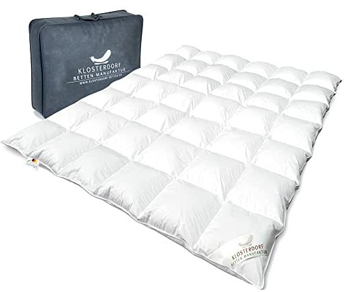 Klosterdorf Bettenmanufaktur Premium Ganzjahresdecke - ''exzellent'' - 240x220 cm - 1000 Gramm - LEICHT - Daunendecke - Bettdecke - Handarbeit aus Deutschland - Für einen gesunden Schlaf
