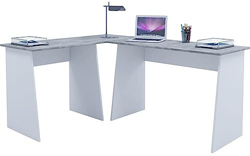VCM Computertisch | Eckschreibtisch | Maße Gesamtset ca. H. 74 x B. 135 x T. 105 cm | stylische Seitenteile | Schreibtisch – Masola Weiß/Beton-Optik