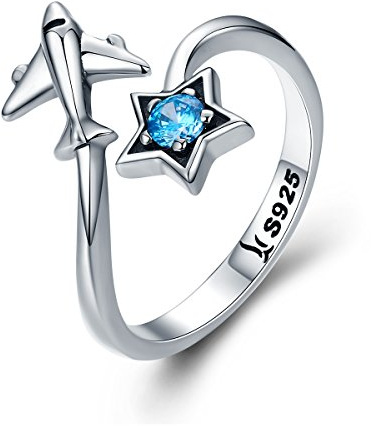 NewL Damen Fingerring aus 925er Sterlingsilber, Motiv: Sterne, Flugzeug, weiblich, für Damen