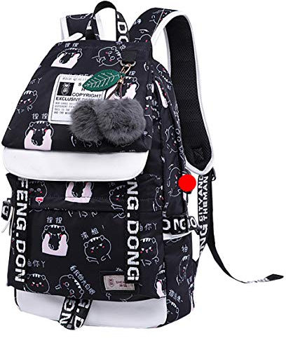 SellerFun Teenage girls' Backpack Middle School Students Bookbag Outdoor Daypack With USB charge Port (1# Black, 20 Liters)