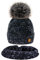 MFAZ Morefaz Ltd Set Mütze & Schal Winter Damen Alpaka Wolle Beanie Strickmütze Wurm Fleece Bommel Pom Pom (Black Set Hat&Scarf)