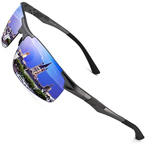 PUKCLAR Sonnenbrille Herren Polarisierte Sportbrille Fahrerbrille Al-Mg Metall Rechteckig Rahme Cat 3