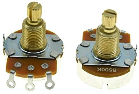 2-Pack Full Size Alpha Guitar Bass Pots Potentiometer with 19.5mm Brass Shaft Guitar Linear Pot B500K