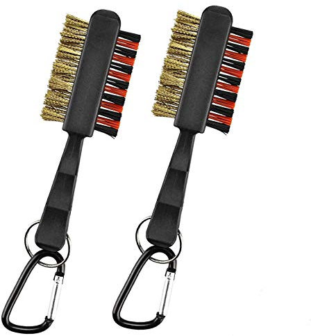 FINGER TEN Golf Club Brush Groove Cleaner Tools Dual Sided,Golf Golf Club Bag Accessories Cleaning Brushes Metal Nylon Portable Pocket Durable for Irons Balls Spike Easy Attach to Golf Bag (2 Pack)