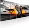 decomonkey Bilder Afrika Elefant Tier 100x40 cm 5 Teilig Leinwandbilder Bild auf Leinwand Wandbild Kunstdruck Wanddeko Wand Wohnzimmer Wanddekoration Deko Landschaft Baum grau orange