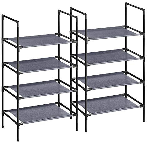 SONGMICS Estante Zapatero 4 Niveles, Estante para Zapatos, Juego de 2, Estante Tela no Tejida, Marco de Metal, para el Pasillo, Dormitorio, Sala de Estar, 45 x 28 x 80 cm, Gris LSR044G02