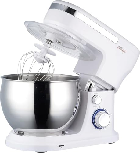 Melchioni Family | Planetenmischer, MAXIMA NEW, 1000W, 5-Liter-Edelstahlschüssel, Küchenmaschine mit 6 Geschwindigkeiten und Deckel, Pulsfunktion, Schwingbesen, Knethaken, Mixer