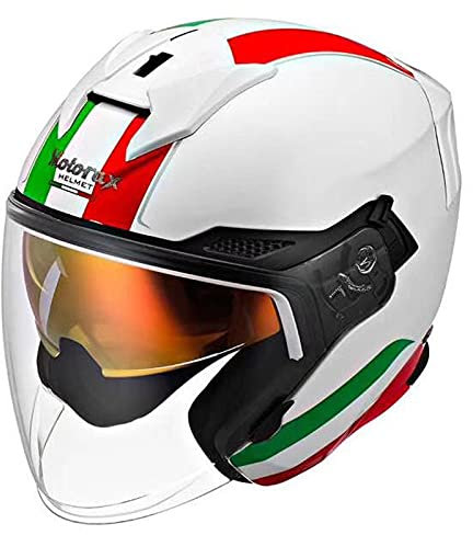 Motorrad Jethelm, 3/4 Erwachsene Retro Motorrad Halbhelm Dual Lens/Sonnenblende Roller Classic Knight Bike ATV Street Helm DOT ECE Zertifiziert Für Herren Damen,Italy,M