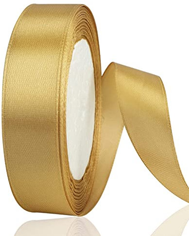 OWill Cinta Oro,Cinta Raso Oro 20 mmx22 m de doble cara,Dorada Cinta Navidad,Cinta Regalo,Cinta de satén Para decoración de pasteles,proyectos de costura de bricolaje,globos de fiesta y lazos
