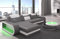 Sofa Berlin L Form Ecksofa Leder mit LED Licht Ledersofa Ottomane Couch mit Kopfstützen (Ottomane Links, Grau-Weiß)
