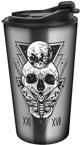 Coffee to go Iso-Becher Skull mystic 350ml | Totenkopf | Halloween | Gothic | Edelstahl | Kaffee | Tee | Kaffeebecher | grau | silber | Nachtfalter | Thermosbecher | Isolierbecher | Mehrwegbecher
