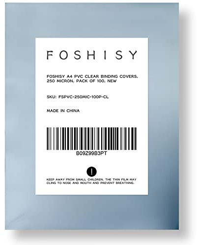FOSHISY A4 PVC Clear Binding Covers, 250 Micron, Pack of 100