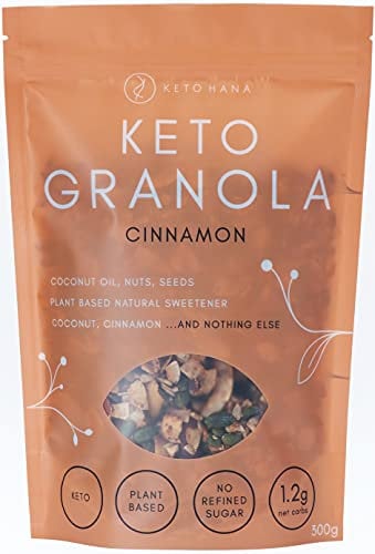 Keto Hana Cinnamon Breakfast, Snacking Granola, Just 1.2g Net Carbs, High Protein, Healthy Keto Diet Granola (Two 300g/0.6lbs Bags)