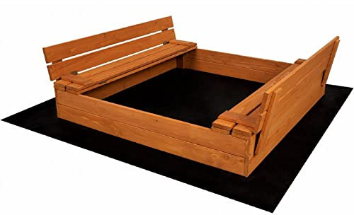 QLS Sandkasten Sandbox mit Deckel Teak Holz Sandkiste Sitzbänke Garten 120 x 120 cm