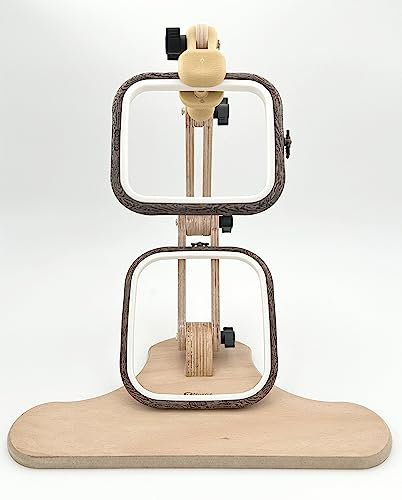 Nurge Verstellbarer Sticktischständer und Stickrahmen, Größe S-M, Kreuzstichrahmen, Stickrahmenhalter, Handpoliertes Naturholz (Ständer + Nr. 1-2)