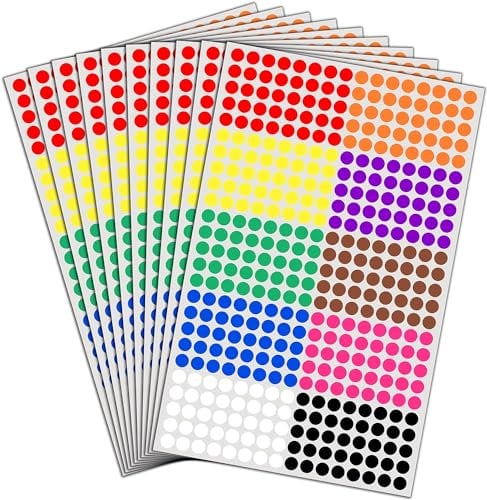 16.000 Stück, 8mm Klebepunkte Bunt Runde Punktaufkleber Etiketten Markierungspunkte - 10 Farben