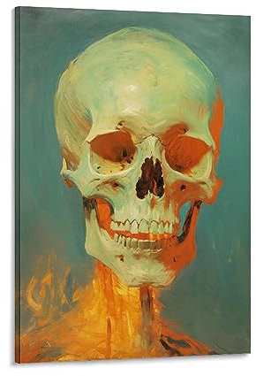 Flaming Skeleton Wall Art Canvas Poster Burning Horror Skull Retro Wall Decor Poster Dormitory Decor Painting Art