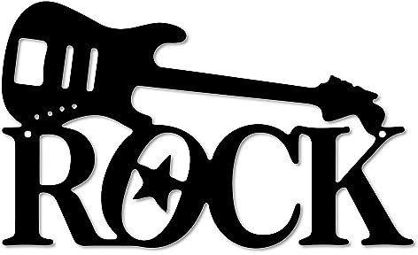 CREATCABIN Guitar Metal Wall Art Decor Black Sculpture Wall Decor Rustic Iron Rock Cut-Out Wall Sign Hanging Wall Decoration for Bathroom Living Room Bedroom Kitchen Patio Balcony 7 X 12 Inch