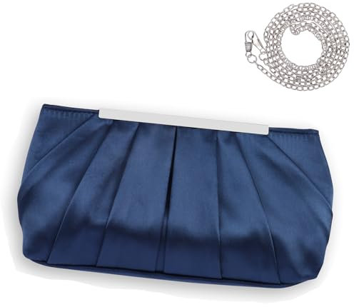 Minicloss Damen Satin Abendtasche Clutch Bag Elegante Kettentasche Handtasche für Damen Hochzeit Handtasche Party Abschlussball (blau)