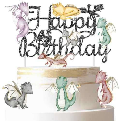 iPartyFun Dragon Birthday Cake Topper 4Pcs Dragon Themed Party Cake Toppers Dragon Birthday Party Decoration Fantasy Dragon Cake Picks for Dragon Knight Baby Shower Supplies