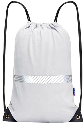 AYKRM Rucksack mit Kordelzug weiß Turnbeutel Sportbeutel Gym Bag Mit Aussentasche Verstellbar Tunnelzug Gymsack