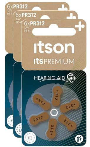 ITSON - Lote de 3 pilas auditivas (6 unidades, Zinc-Air Hearing, aid PR312/PR41 ItsPREMIUM