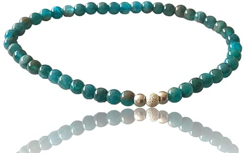 Steinfixx® - Elegantes Perlenarmband aus Apatit - Hochwertiges Edelsteinarmband mit 925 Silberperlen und silberner Sternstaubperle - handgefertigt - in Geschenkbox - Regeneration - M 18-19 cm