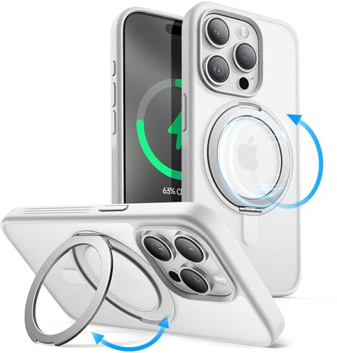 JETech 360 Grad Drehbare Ring Hülle für iPhone 15 Pro Max 6,7 Zoll Kompatibel mit MagSafe, Dünn Stoßfeste Handyhülle mit Ständer & Ring Halter (Titan Weiß)