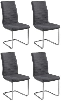 Home4You Schwingstuhl 4er Set - Dunkelgrau - Silbergrau - Webstoff - Metall - mit Quersteppung - Freischwinger Esszimmerstuhl