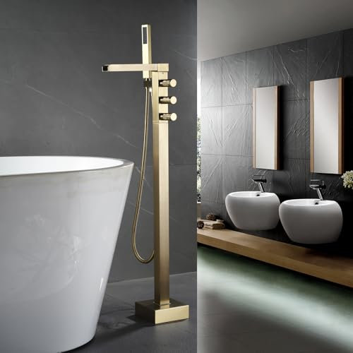 XJTNLB Mitigeur Baignoire Ilot Or Brossé Robinet Douche Baignoire Rotatif à 360° Robinets de Douche et de Baignoire-B